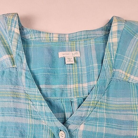 J Jill Love Linen 100% Linen Button Front Shirt Womens 2X Short Sleeve V Neck - Picture 2 of 10